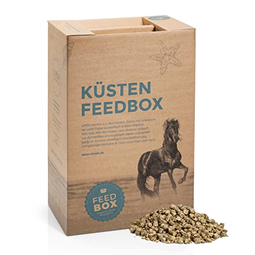 STRÖH Küsten-Heu-Cobs (30kg Feedbox) Pferd • Frisches Ostseegras für Pferde • Heu gepresst in Pellets • Heucobs Pferdefutter von STRÖH