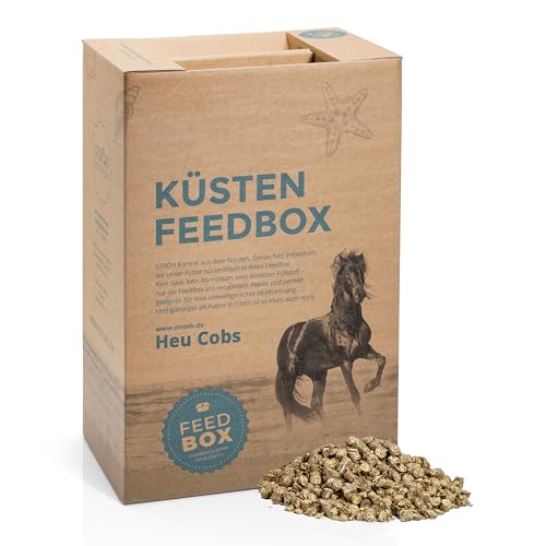 STRÖH Küsten-Heu-Cobs (30kg Feedbox) Pferd • Frisches Ostseegras für Pferde • Heu gepresst in Pellets • Heucobs Pferdefutter von STRÖH