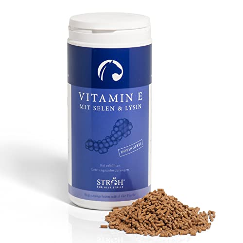 STRÖH Vitamin E + Selen + Lysin für Pferde (1kg) • Pferd Vitamin E Pellets • Mehr Leistung für Turnier-/Sportpferde • Vitaminkomplex für Pferde von STRÖH