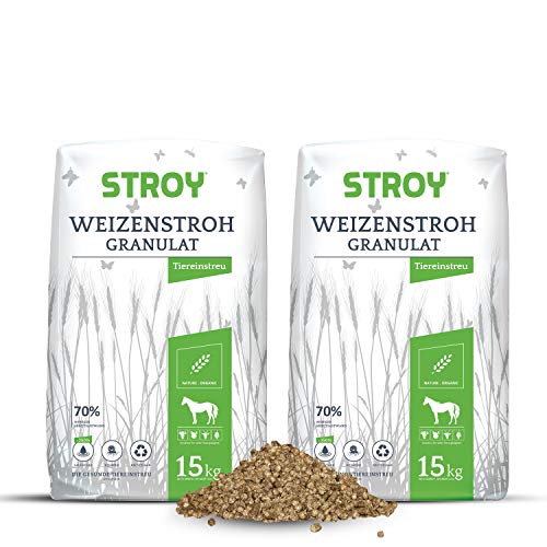 STROY Strohgranulat Einstreu Stroh Tier Streu Pellet Großtier Kleintier Pferde Stall Box Paddock 15kg x 2 Sack 30kg / 1 Karton Paligo von STROY