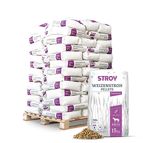 STROY Strohpellets Einstreu Pellets Stroh Tier Streu Pellet Für Großtier Kleintier Pferde Stall Box Paddock 15kg x 65 Sack 975kg / 1 Palette Paligo von STROY