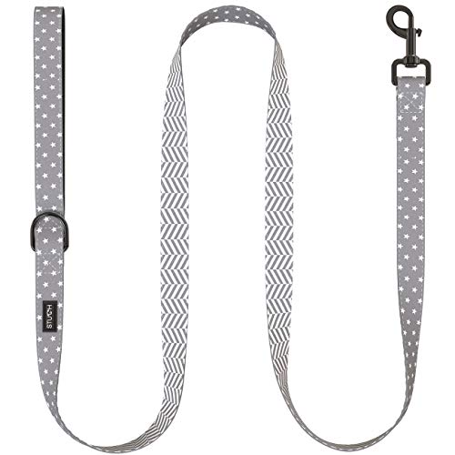 STUCH ® Hundeleine - 1,53m Länge - Duo Style - Nylon Hunde Leine mit gepolsterten Handgriffen - Für kleine, mittlere und große Hunde (M (2,0cm x 153cm), Grau (Sterne)) von STUCH