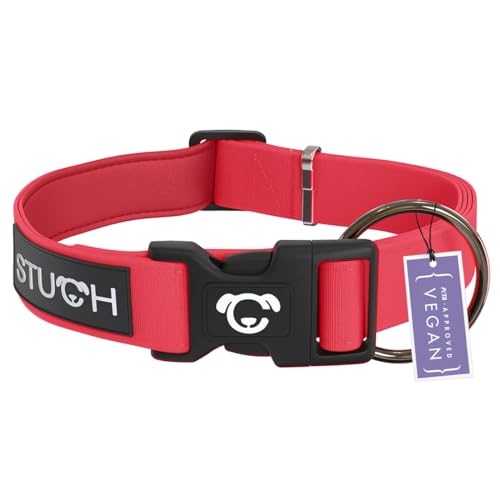 STUCH Hundehalsband - verstellbares und gepolstertes Nylon Hunde Halsband - Für kleine, mittlere und große Hunde, Farbe:Rot, Größe:M (2,0cm x 34-55cm) von STUCH