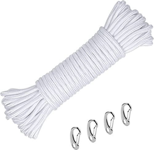 20M Paracord Seil, 6mm Fahnenseil Fahnenmast Seil, Nylon-Seil mit 4 Karabiner für Garten Heimseil Zelt Outdoor Camping Wäscheleine von STVST