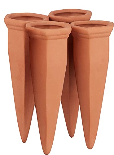 STVST Tonkegel Bewässerung 4er Set, Pflanzen Wasserspender Ton, Wein und PET Flaschen Bewässerungskegel, Terracotta von STVST