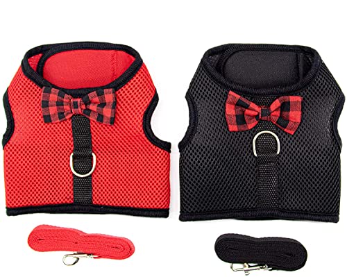 2 Stück Haustier Sling Straps Kaninchen Katze Welpen Weste mit Sling Verstellbares Weiches Atmungsaktives Mesh Geeignet für Hunde, Katzen und Kleintiere zum Gehen (Schwarz und Rot) von STmea