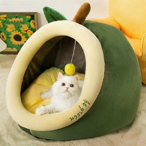 Katzenbetthöhle for Den Innenbereich, Katzenbett Mit Rutschfester Unterseite, Katzen-/Hundehöhle Mit Hängendem Spielzeug, Katzenzelthaus, Warmes Hundebett (Color : Green, Size : 40 * 40 * 33cm) von SUABON