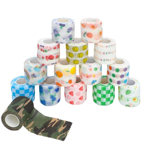 SUBANG 15 Rollen 5,1 cm Tierarzt-Tape, niedlich, bunt, selbstklebend, für Hund, Katze, Pferd, Haustier, Handgelenk, Wunden, Knöchelheilung von SUBANG