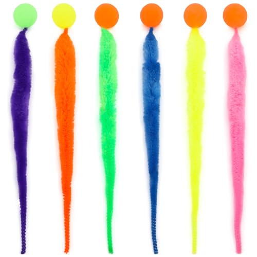 SUBANG Hüpfball mit Schwanz, Katzenspielzeug, magisches Wurmspielzeug, Katzenspielzeug, Wurm-Hüpfbälle für Katzen, fluoreszierende Farbe, 6 Stück von SUBANG