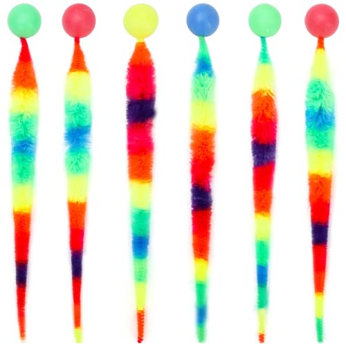 SUBANG Hüpfball mit Schwanz, Katzenspielzeug, magisches Wurmspielzeug, Katzenspielzeug, Wurm-Hüpfbälle für Katzen, mehrfarbig, 6 Stück von SUBANG