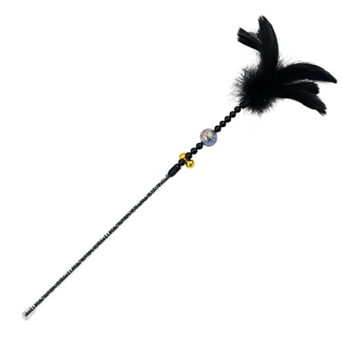 SUBLXPoten Katzenspielzeug Katzenspielzeug, Feder-Teaser-Stick mit Glöckchen, lustiges interaktives Kätzchen-Spiel-Teaser-Zauberstab, Trainingsspielzeug, Katzenzubehör(Color:Black) von SUBLXPoten