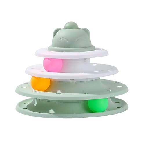 SUBLXPoten Katzenspielzeug Katzenspielzeug-Turm mit 4 Ebenen, Drehscheibe, Rollbälle, Spielzeug, interaktives Intelligenz-Training, Puzzle, lustige Spiele, Zubehör(Color:Light Green) von SUBLXPoten