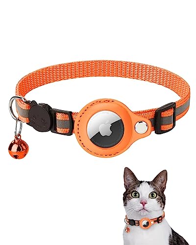 Airtag Katzenhalsband, Reflektierendes AirTag Katzenhalsband mit AirTag-Halterung und Glocke, GPS Leichte Tracker Katzenhalsbänder, Katzen-AirTag-Halsband mit Abbrechbarer Sicherheitsschnalle(Orange) von SUBORAWOS