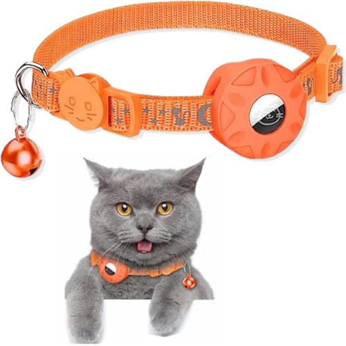 Airtag Katzenhalsband, Reflektierendes AirTag Katzenhalsband mit AirTag-Halterung und Glocke, Leichte Tracker Katzenhalsbänder, Katzen-AirTag-Halsband mit Abbrechbarer Sicherheitsschnalle (Orange) von SUBORAWOS