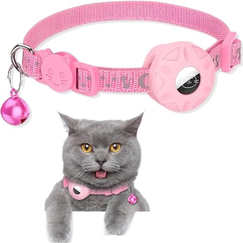 Airtag Katzenhalsband, Reflektierendes AirTag Katzenhalsband mit AirTag-Halterung und Glocke, Leichte Tracker Katzenhalsbänder, Katzen-AirTag-Halsband mit Abbrechbarer Sicherheitsschnalle (Rosa) von SUBORAWOS