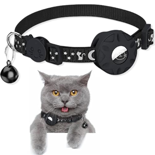 Airtag Katzenhalsband, Reflektierendes AirTag Katzenhalsband mit AirTag-Halterung und Glocke, Leichte Tracker Katzenhalsbänder, Katzen-AirTag-Halsband mit Abbrechbarer Sicherheitsschnalle (Schwarz) von SUBORAWOS