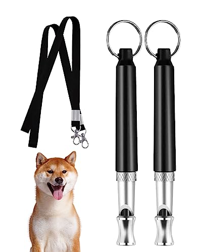 Hundepfeife, 2 Stück Professionelle Ultraschall Hunde Trainingspfeife, Ultraschall Hundepfeife Einstellbare, Distanzhundepfeife zum Stoppen des Bellens (Black) von SUBORAWOS