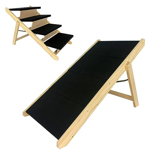 SUBTLETY 2-in-1 Hundetreppe Klappbare Hunderampe Haustiertreppe aus Holz & Filz Katzentreppe Haustier Rampe Treppen für Hunde Katze Tiertreppe für Bett Couch Auto Belastbarkeit bis zu 80kg (Typ B) von SUBTLETY