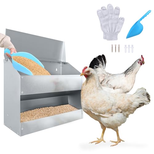 SUBTLETY 41x33x16cm Automatischer Futtertröge Metall Futterspender mit wasserdichte Deckel Hängend Futterautomaten Kapazität bis zu 15KG Hühnerfutterautomat für Geflügel Hühner Enten von SUBTLETY