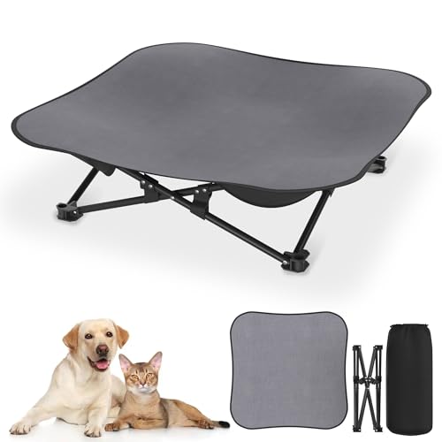 SUBTLETY Erhöhtes Hundebetten 68x68x21cm Faltbare Hundeliege Garten Hundezelt mit rutschfeste Füßen Atmungsaktivem Haustierbett Outdoor Tragfähigkeit bis 60KG Campingbett für Hunde & Katzen von SUBTLETY