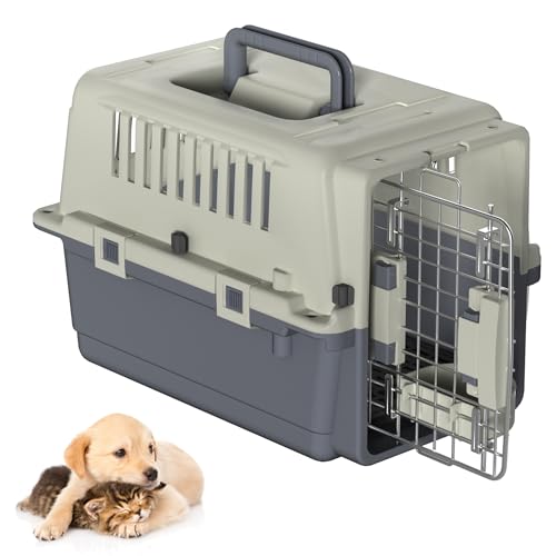 SUBTLETY Transportbox für Hunde & Katzen 49x33x36cm Kunststoff Flugzeugbox mit Handgriff, Futternapf & Windeltablett Haustiere Transportboxen mit Fenster für Kleintiere (S) von SUBTLETY