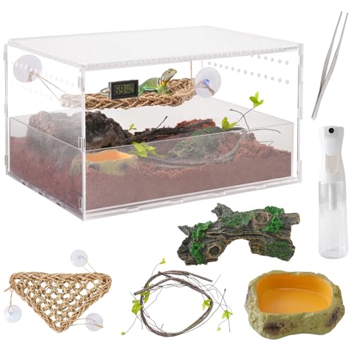 SUCCHOO Reptilien-Terrarium, doppellagig, Acryl, 40,6 x 30,5 x 25,4 cm, Amphibien, auslaufsicher, Aquarium-Set, große Futter-Vogelspinne, Lebensraum für kleine Tiere, Insekten, Eidechsen, von SUCCHOO