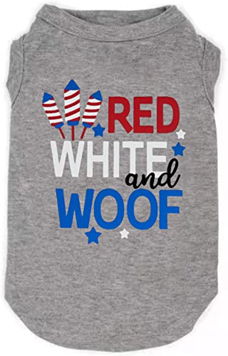 SUEOSU Amerikanische Flagge Popsicle 4. Juli Lustige Grafik Welpe Kleidung Gedenktag Unabhängigkeitstag Urlaub Hund Kleidung für kleine Hunde Jungen Mädchen Haustier Katzen Outfit (groß, woof-grau) von SUEOSU