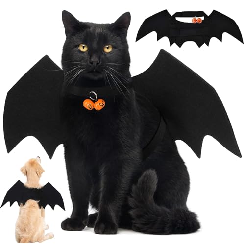 Katze Fledermaus Kostüm Fledermausflügel Hund Fledermaus Kostüme Katze Bat Wings Kostüm Haustier Fledermaus Kostüm mit Kürbisglocke für Halloween Haustier Cosplay Party von SUFANG