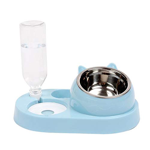 SUFUBAI Katzen- und Hunde-Wasser- und Futternapf, 2-in-1, automatischer Wasserspender, Haustier-Schüssel-Set mit abnehmbarer Edelstahlschüssel und automatischer Wasserspender-Flasche von SUFUBAI