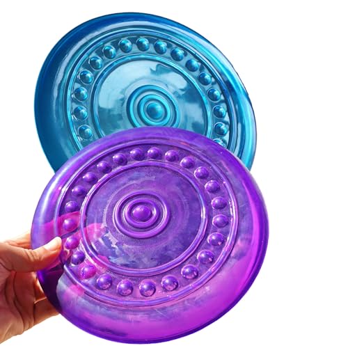 SUHEEUS Hunde-Fliegenscheiben, weiches Kauspielzeug, Gummi-Material, langlebig, unzerstörbar, 2 Stück, 18,5 cm, 90 g, blaue und violette Farben für Welpen, kleine, mittelgroße Hunde, Outdoor-Training von SUHEEUS