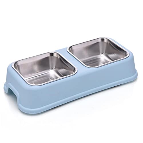 SUICRA Futternäpfe Anti-Skid and Drop-Resistant Dog Bowl Stainless Steel Pet Double Bowl (Color : Blue) von SUICRA