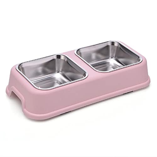 SUICRA Futternäpfe Anti-Skid and Drop-Resistant Dog Bowl Stainless Steel Pet Double Bowl (Color : Pink) von SUICRA