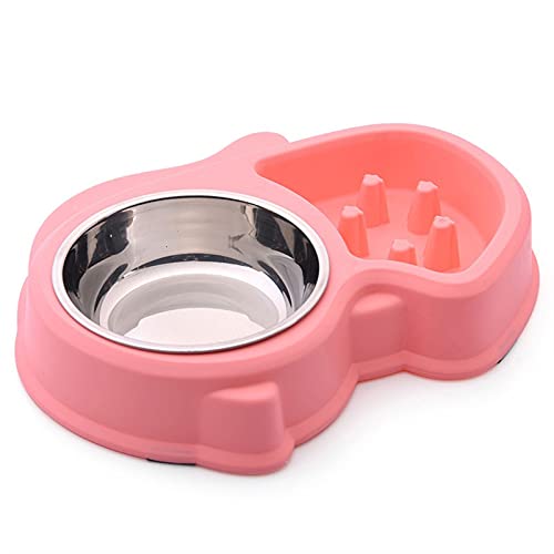 SUICRA Futternäpfe Antislip Slow Felder Hundeschüssel Welpen Abnehmbare Edelstahl Wasserfutter Doppel Pet Bowl Katze Trinken Einfach zu reinigen (Color : Pink) von SUICRA