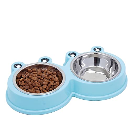 SUICRA Futternäpfe Cat Bowl Dog Bowl Drinking Water Feeding One-Piece Pet Double Bowl Stainless Steel Frog Bowl Pet Food Utensils Pet Products (Color : BU-A) von SUICRA