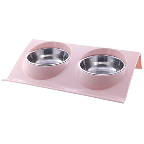 SUICRA Futternäpfe Cat Bowl Double Bowl Pet Stainless Steel Oblique Mouth Rice Bowl Splash-Proof Leak-Proof Cat Food Basin Leak-Proof Water Basin (Color : Pink, Size : S) von SUICRA