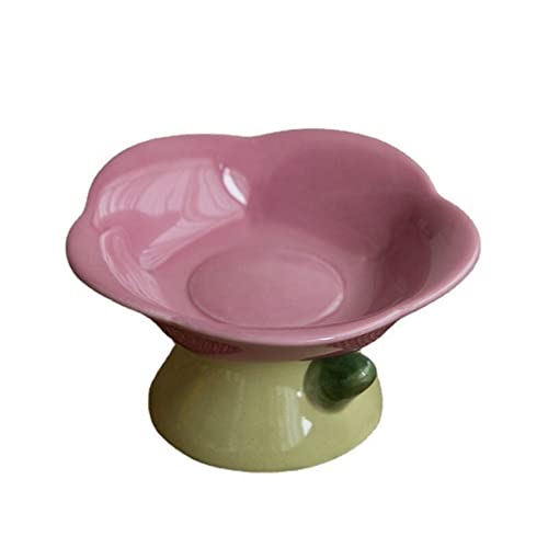 SUICRA Futternäpfe Cute Ceramic Cat Bowl Non-Slip Flower Shape High Foot Dogs Puppy Feeder Feeding Food Water Elevated Raised Dish Pet Supplies (Color : Purple) von SUICRA