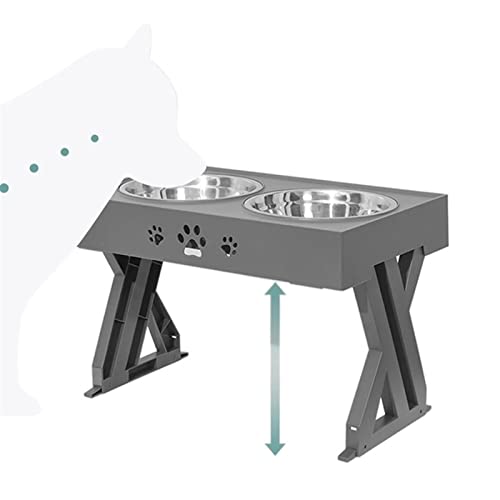 SUICRA Futternäpfe Dog Double Bowls Stand Height Adjustable Pet Feeding Bowl Medium Big Dog Elevated Food Water Dish Dogs Cats Lift Table Feeders (Color : Light Grey) von SUICRA