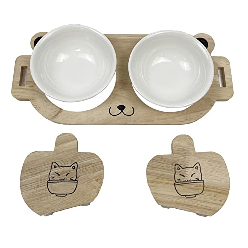 SUICRA Futternäpfe Double Cat Bowl Dog Haustierschüsseln mit Holzständer Umweltfreundlich Erhöhte Anti-Slip 2 Keramik Pet Welpen Food Shelf Water Feeder Tool von SUICRA