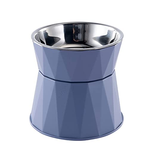 SUICRA Futternäpfe Edelstahl-Katzenschüssel Hohe Fuß Hundeschale Hals-Schutzkatze Lebensmittel Wasserschale Anti-Umkippenschale Pet Feeder Bowl Supplies (Color : Blue) von SUICRA