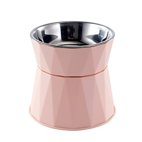 SUICRA Futternäpfe Edelstahl-Katzenschüssel Hohe Fuß Hundeschale Hals-Schutzkatze Lebensmittel Wasserschale Anti-Umkippenschale Pet Feeder Bowl Supplies (Color : Pink) von SUICRA