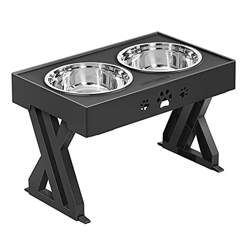 SUICRA Futternäpfe Große Hundefutterschüssel Erhöhte Verstellbare Edelstahl Doppelschale Container Hub Tabel Haustier Trinkwasser Bowl Feeder Stand (Color : Black) von SUICRA