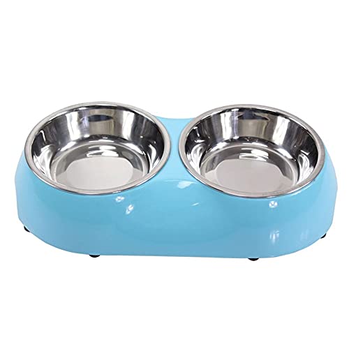 SUICRA Futternäpfe Hund und Katze Edelstahl Double Diner Food Water Bowl Slow Feeder Hundeschüssel PW027 (Color : Blue, Size : Small) von SUICRA