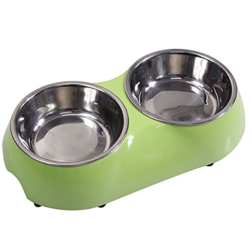 SUICRA Futternäpfe Hund und Katze Edelstahl Double Diner Food Water Bowl Slow Feeder Hundeschüssel PW027 (Color : Green, Size : Medium) von SUICRA