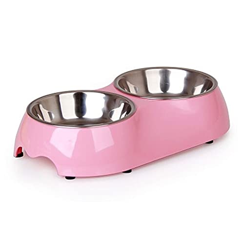 SUICRA Futternäpfe Hund und Katze Edelstahl Double Diner Food Water Bowl Slow Feeder Hundeschüssel PW027 (Color : Pink, Size : Medium) von SUICRA