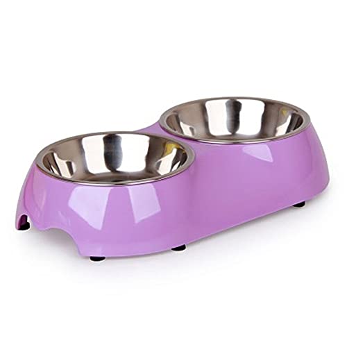 SUICRA Futternäpfe Hund und Katze Edelstahl Double Diner Food Water Bowl Slow Feeder Hundeschüssel PW027 (Color : Purple, Size : Medium) von SUICRA