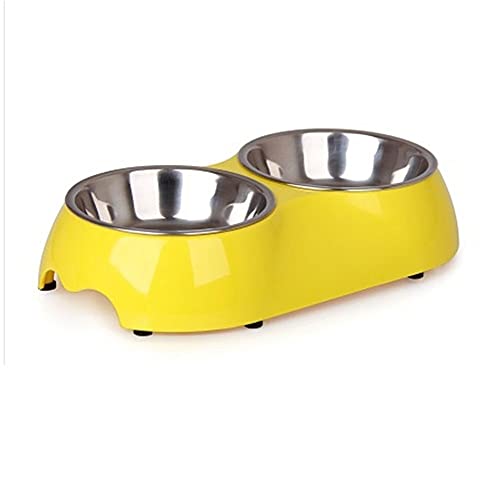 SUICRA Futternäpfe Hund und Katze Edelstahl Double Diner Food Water Bowl Slow Feeder Hundeschüssel PW027 (Color : Yellow, Size : Small) von SUICRA