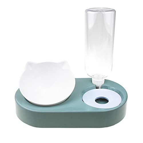 SUICRA Futternäpfe Hundeschüssel mit Ständer Automatisches Wasserspeicher-Dispenser PET-Katzen-Lebensmittel-Food-Schüssel 2-in-1 spritzwasserfest Wasserbehälter erhöht (Color : Green) von SUICRA