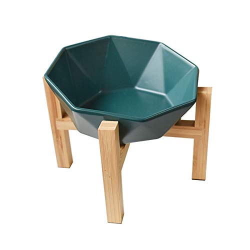 SUICRA Futternäpfe Keramik erhöhte erhöhte Katzenschüssel mit Holzständer Kein Leckage PET Water Feeder Komfortable Fütterungsschüssel for Katzen und Hunde (Color : Green) von SUICRA