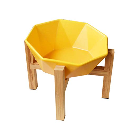 SUICRA Futternäpfe Keramik erhöhte erhöhte Katzenschüssel mit Holzständer Kein Leckage PET Water Feeder Komfortable Fütterungsschüssel for Katzen und Hunde (Color : Yellow) von SUICRA