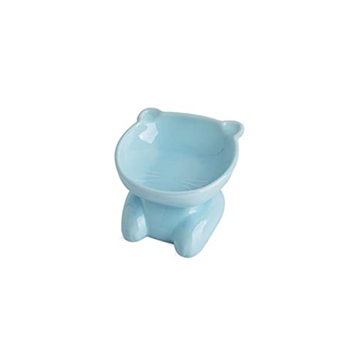 SUICRA Futternäpfe Keramische Haustierschale Getreideschale Katze Schüssel High-Fuß Bowl Guard Cat Bowl Water Bowl Anti-Black Kinn Kämpfe Randschale (Color : Blue) von SUICRA